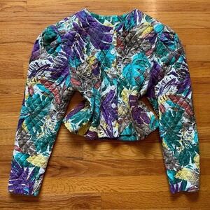 Vintage 1980s Cropped Quilted Floral Jacket Size S Retro Grannycore Cottage